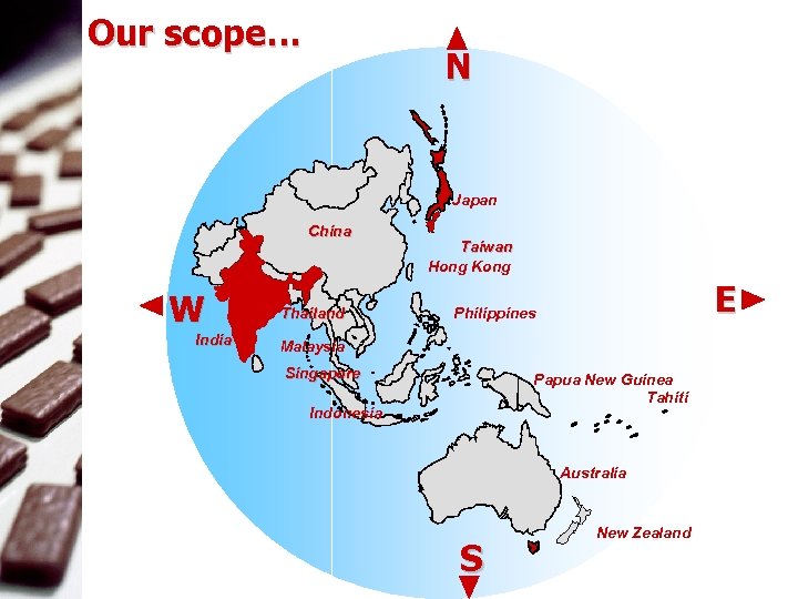Our scope… N Japan China W India Thailand Taiwan Hong Kong E Philippines Malaysia