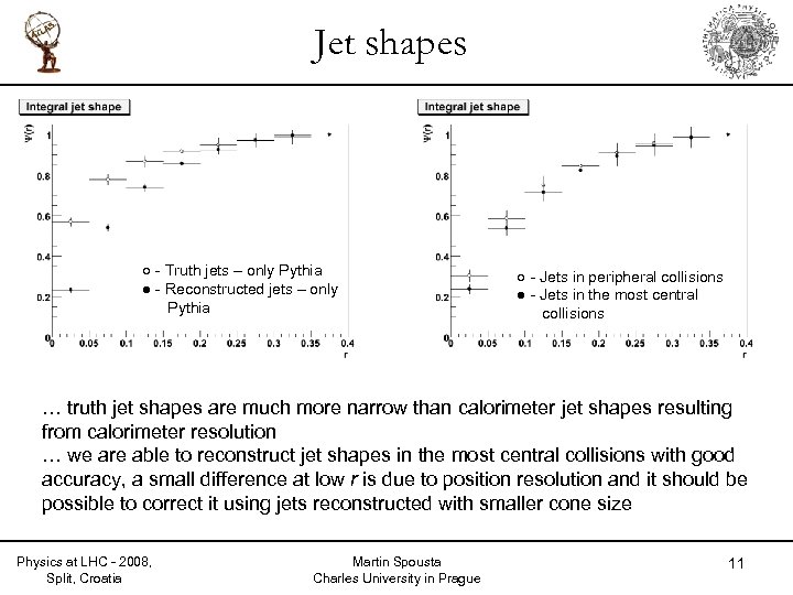 Jet shapes ○ - Truth jets – only Pythia ● - Reconstructed jets –