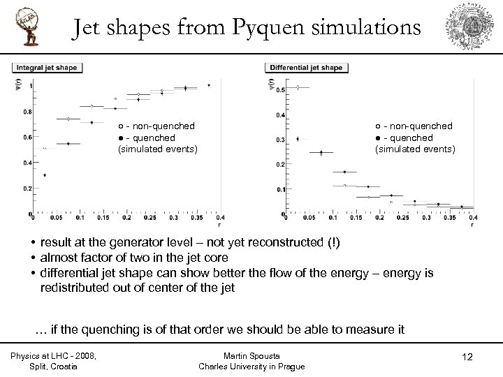 Jet shapes from Pyquen simulations ○ - non-quenched ● - quenched (simulated events) •