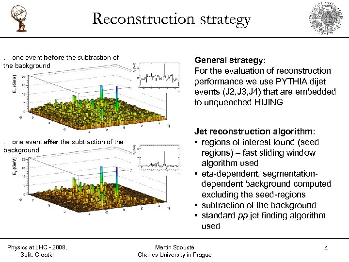 Reconstruction strategy … one event before the subtraction of the background … one event