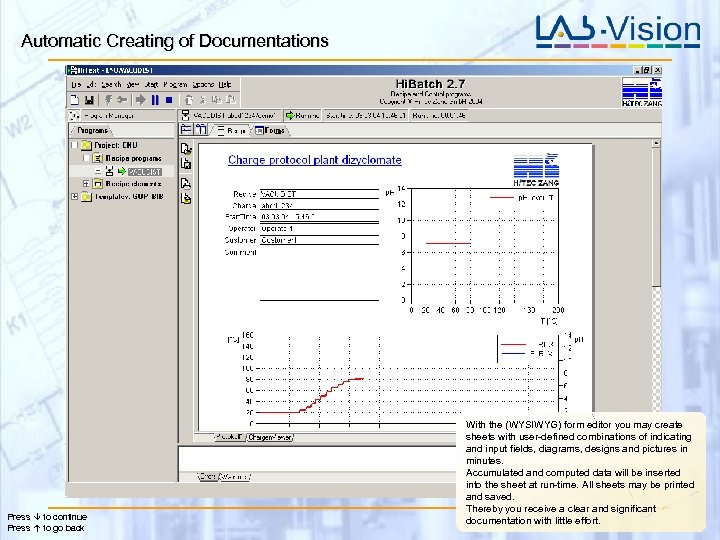 Automatic Creating of Documentations Press to continue Press to go back With the (WYSIWYG)