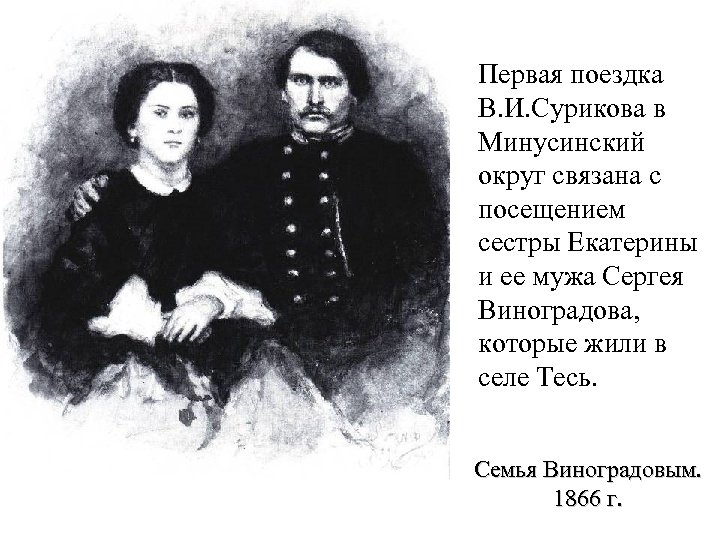 Первая поездка В. И. Сурикова в Минусинский округ связана с посещением сестры Екатерины и