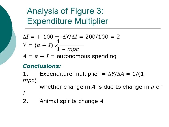 Analysis of Figure 3: Expenditure Multiplier I = + 100 Y/ I = 200/100