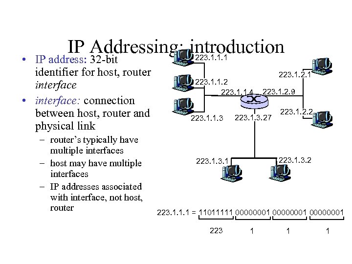 IP Addressing: introduction • IP address: 32 -bit identifier for host, router interface •
