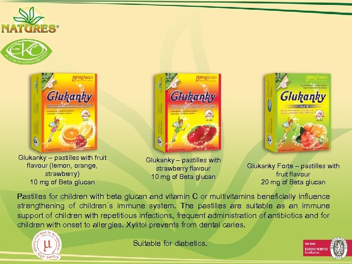 Glukanky – pastilles with fruit flavour (lemon, orange, strawberry) 10 mg of Beta glucan