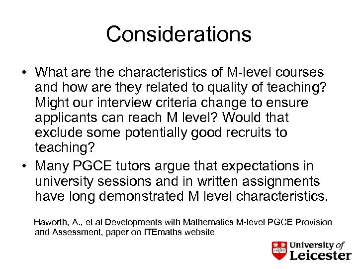 Considerations • What are the characteristics of M-level courses and how are they related