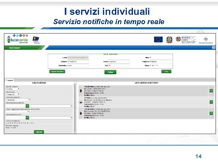 I servizi individuali Servizio notifiche in tempo reale 14 