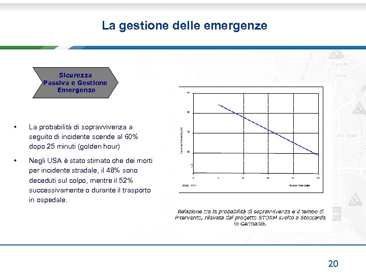 La gestione delle emergenze Sicurezza Passiva e Gestione Emergenze • La probabilità di sopravvivenza