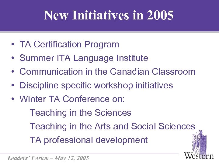 New Initiatives in 2005 • • • TA Certification Program Summer ITA Language Institute