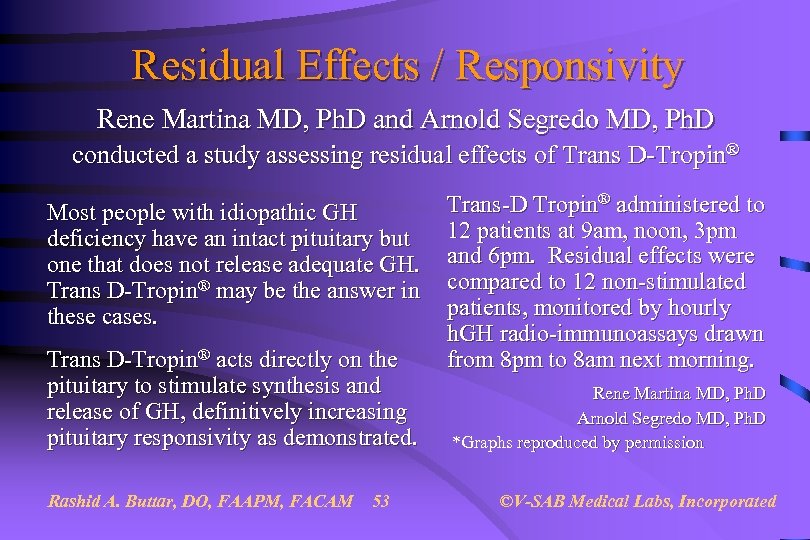 Residual Effects / Responsivity Rene Martina MD, Ph. D and Arnold Segredo MD, Ph.