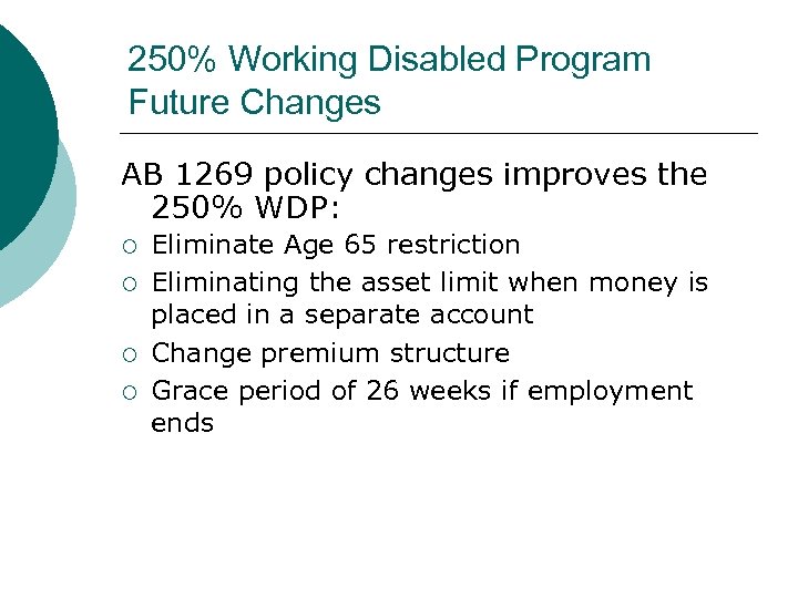 250 Working Disabled Program Premium Chart