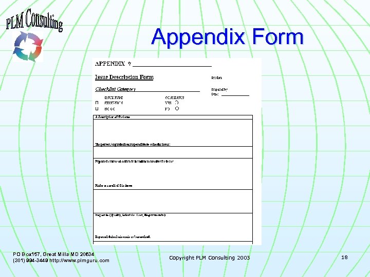 Appendix Form PO Box 157, Great Mills MD 20634 (301) 994 -3449 http: //www.