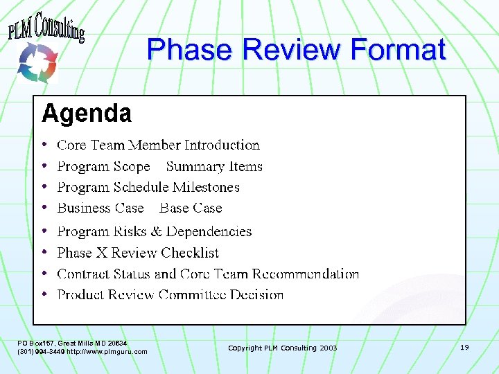 Phase Review Format PO Box 157, Great Mills MD 20634 (301) 994 -3449 http: