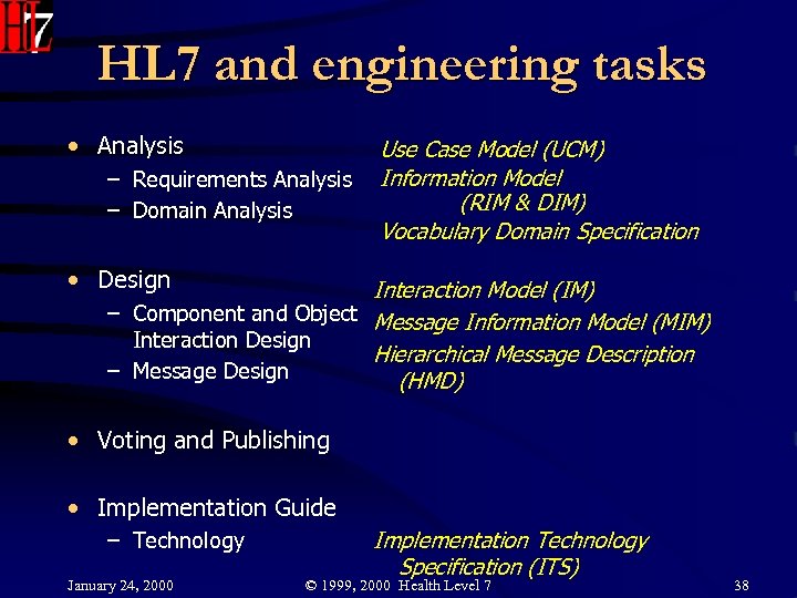 HL 7 and engineering tasks • Analysis – Requirements Analysis – Domain Analysis Use