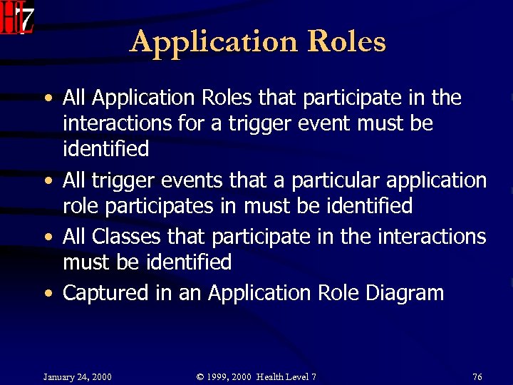 Application Roles • All Application Roles that participate in the interactions for a trigger