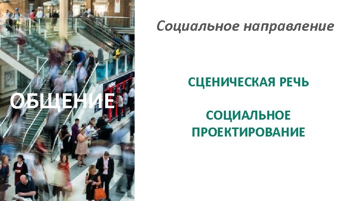Социальное направление ОБЩЕНИЕ СЦЕНИЧЕСКАЯ РЕЧЬ СОЦИАЛЬНОЕ ПРОЕКТИРОВАНИЕ 