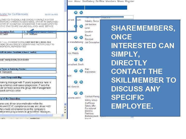 SHAREMEMBERS, ONCE INTERESTED CAN SIMPLY, DIRECTLY CONTACT THE SKILLMEMBER TO DISCUSS ANY SPECIFIC EMPLOYEE.