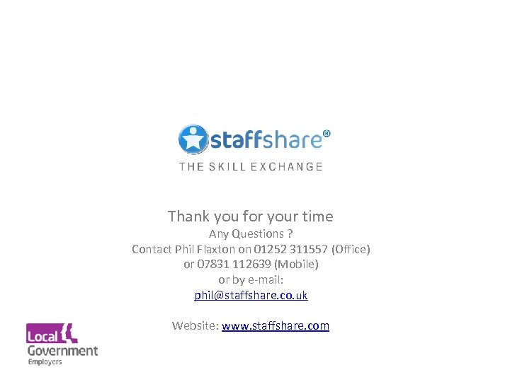 Thank you for your time Any Questions ? Contact Phil Flaxton on 01252 311557