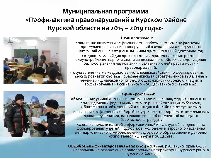 Муниципальная программа «Профилактика правонарушений в Курском районе Курской области на 2015 – 2019 годы»