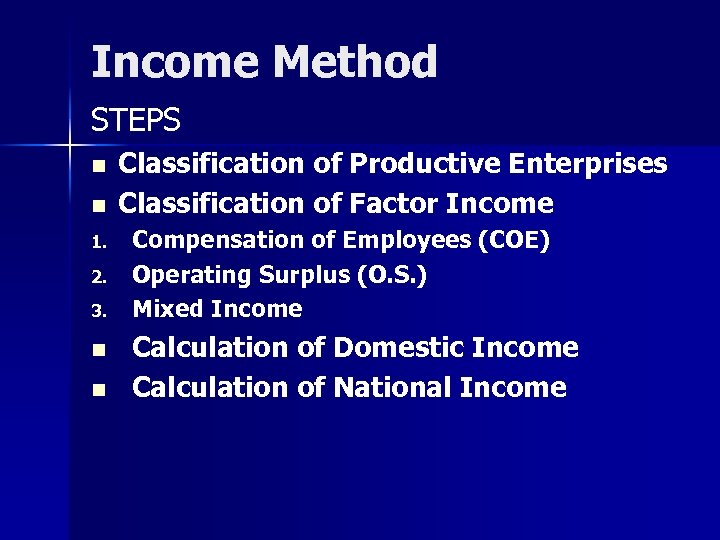 Income Method STEPS n n 1. 2. 3. n n Classification of Productive Enterprises