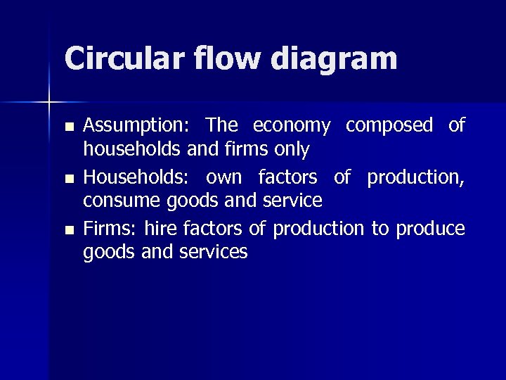 Circular flow diagram n n n Assumption: The economy composed of households and firms