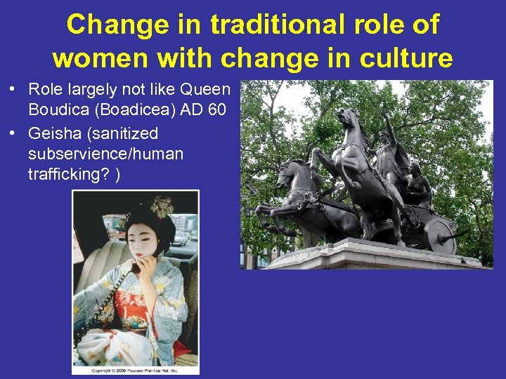 Change in traditional role of women with change in culture • Role largely not