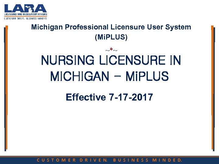 Michigan Professional Licensure User System (Mi. PLUS) ~*~ NURSING LICENSURE IN MICHIGAN - Mi.