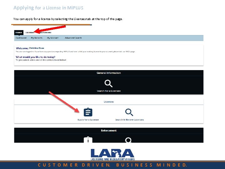 Applying for a License in Mi. PLUS You can apply for a license by