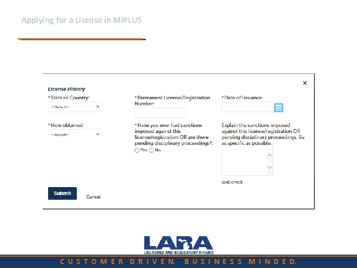 Applying for a License in Mi. PLUS C U S T O M E