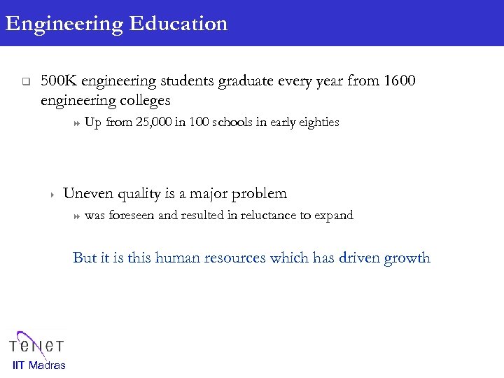 Engineering Education q 500 K engineering students graduate every year from 1600 engineering colleges