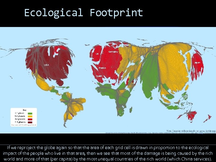 Ecological Footprint UK USA Germany Japan France Spain If we reproject the globe again