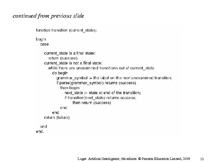 continued from previous slide Luger: Artificial Intelligence, 6 th edition. © Pearson Education Limited,