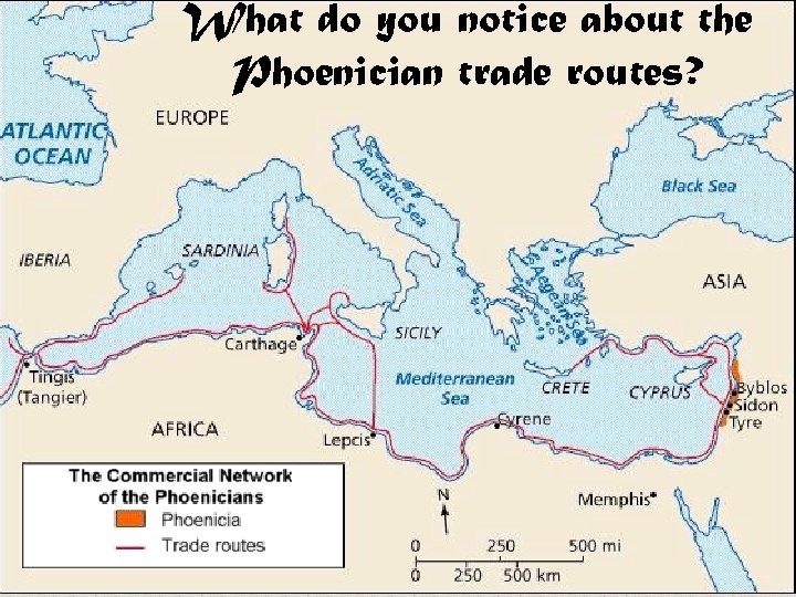 What do you notice about the Phoenician trade routes? 