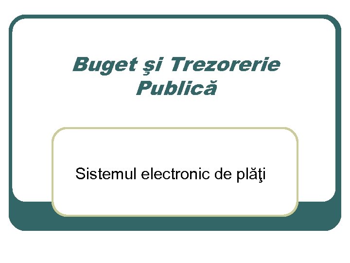 Buget şi Trezorerie Publică Sistemul electronic de plăţi 