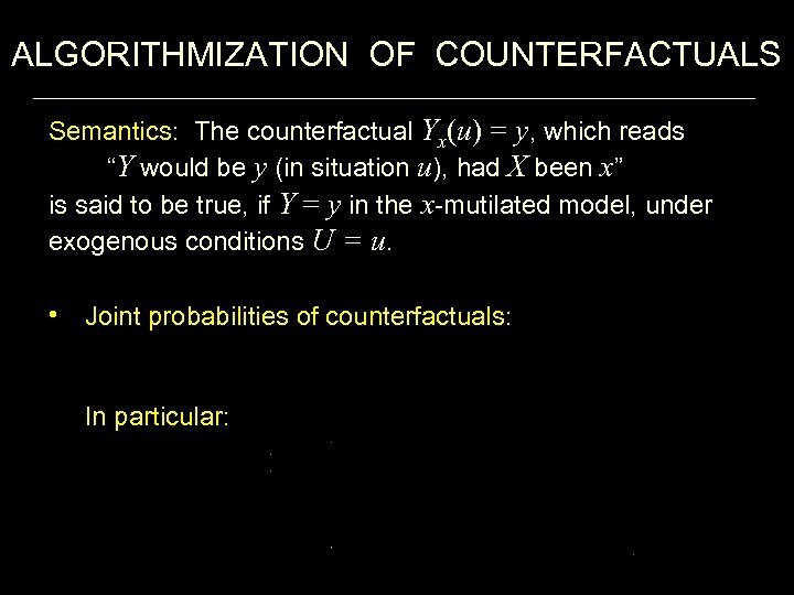 ALGORITHMIZATION OF COUNTERFACTUALS Semantics: The counterfactual Yx(u) = y, which reads “Y would be