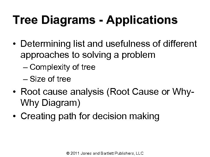 Tree Diagrams - Applications • Determining list and usefulness of different approaches to solving