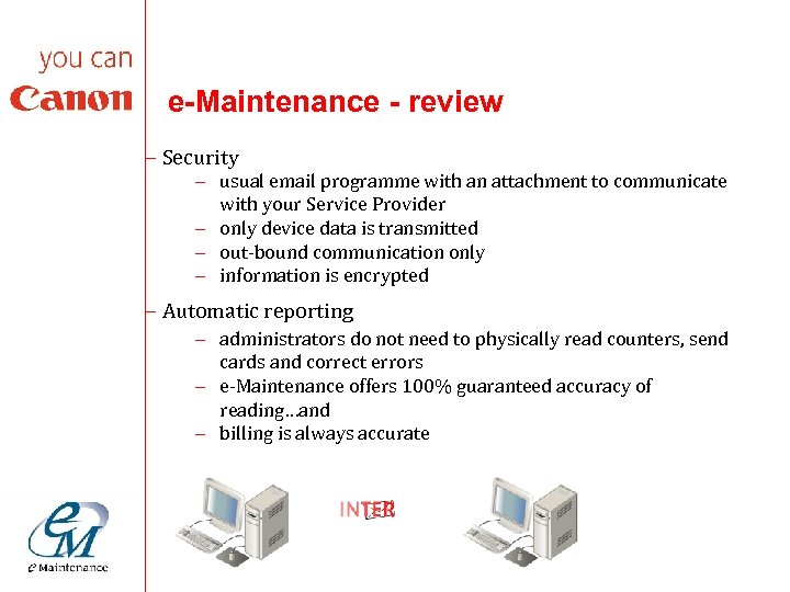 e-Maintenance - review – Security – usual email programme with an attachment to communicate