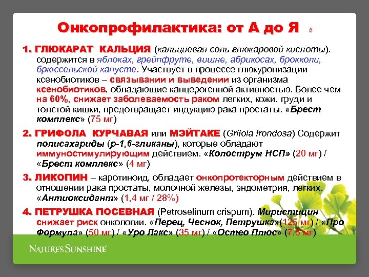 Онкопрофилактика: от А до Я 6 1. ГЛЮКАРАТ КАЛЬЦИЯ (кальциевая соль глюкаровой кислоты). содержится