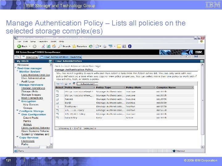 IBM Storage and Technology Group Manage Authentication Policy – Lists all policies on the