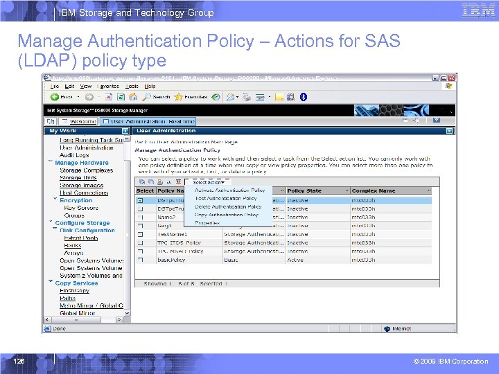 IBM Storage and Technology Group Manage Authentication Policy – Actions for SAS (LDAP) policy