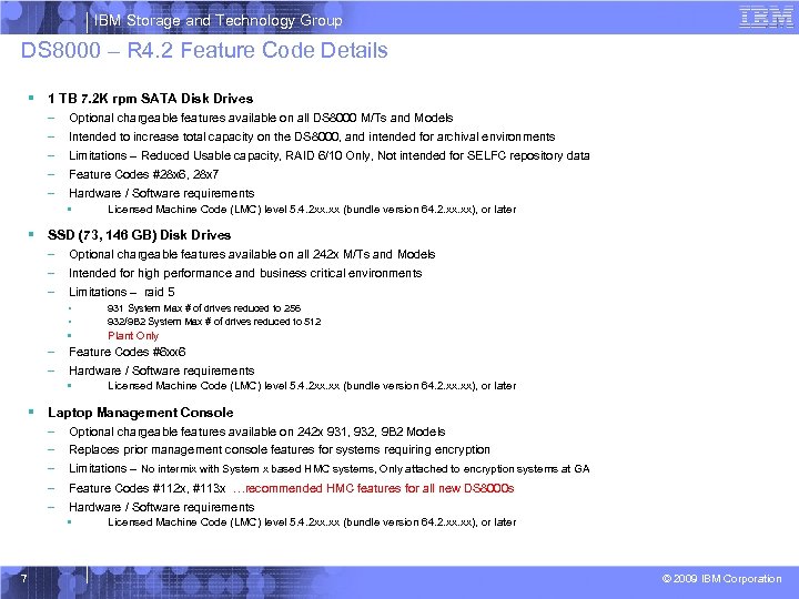 IBM Storage and Technology Group DS 8000 – R 4. 2 Feature Code Details