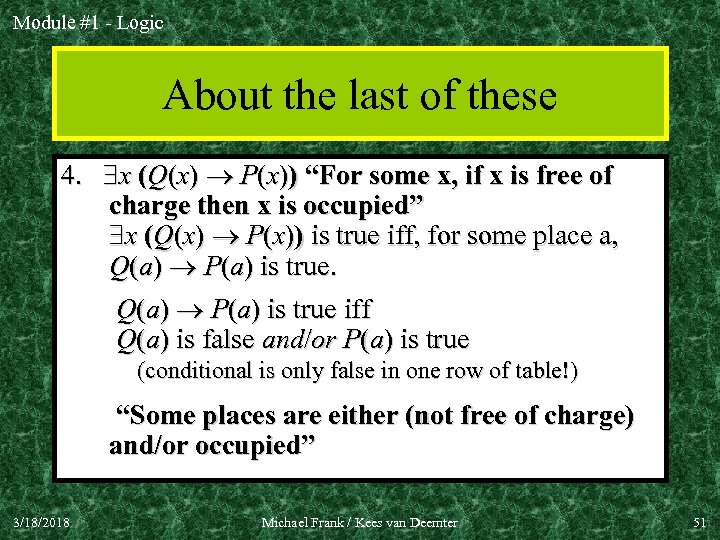 Module #1 - Logic About the last of these 4. x (Q(x) P(x)) “For