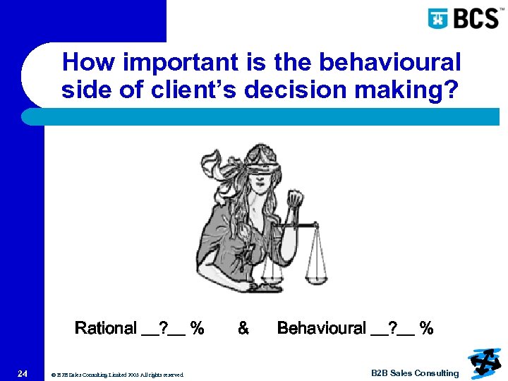 How important is the behavioural side of client’s decision making? Rational __? __ %