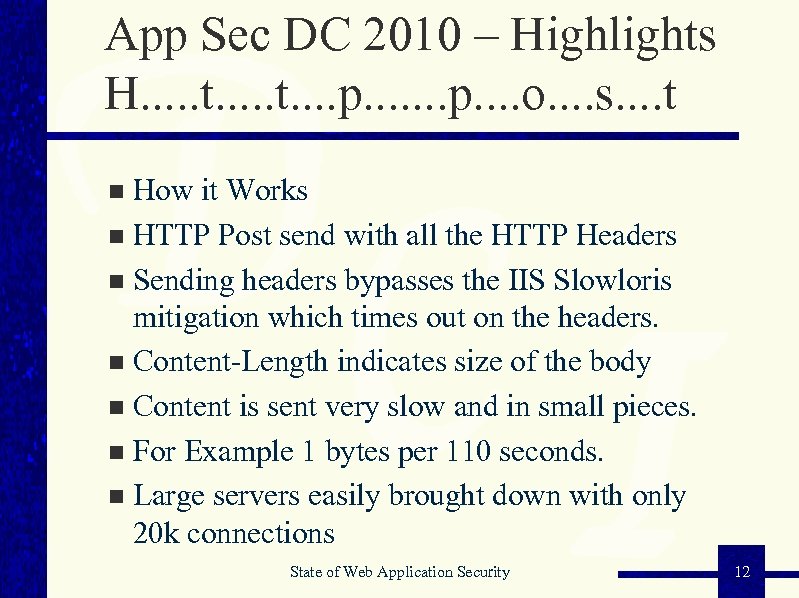App Sec DC 2010 – Highlights H. . t. . . . p. .
