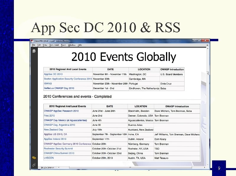 App Sec DC 2010 & RSS State of Web Application Security 9 