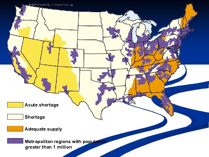 Acute shortage Shortage Adequate supply Metropolitan regions with population greater than 1 million 