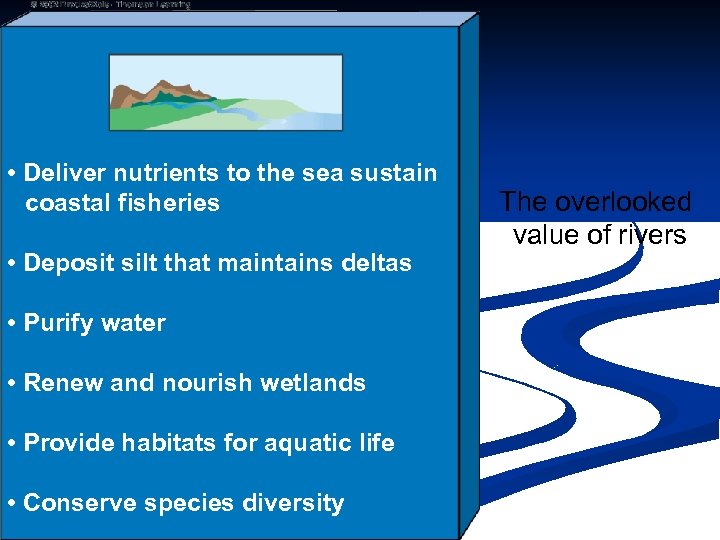  • Deliver nutrients to the sea sustain coastal fisheries • Deposit silt that