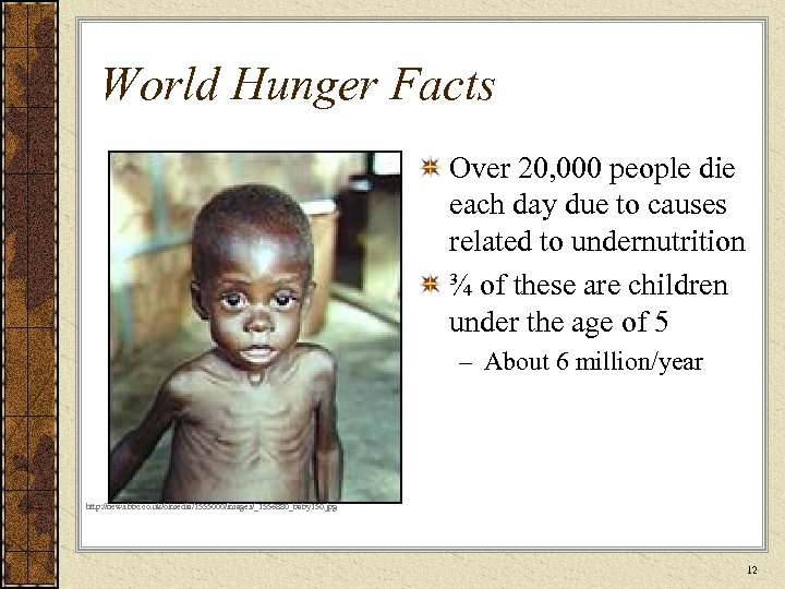 World Hunger Facts Over 20, 000 people die each day due to causes related