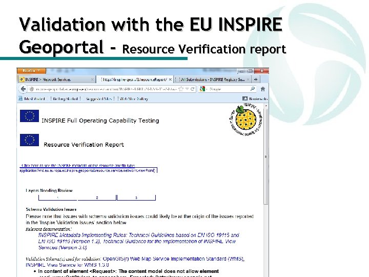 Validation with the EU INSPIRE Geoportal - Resource Verification report 