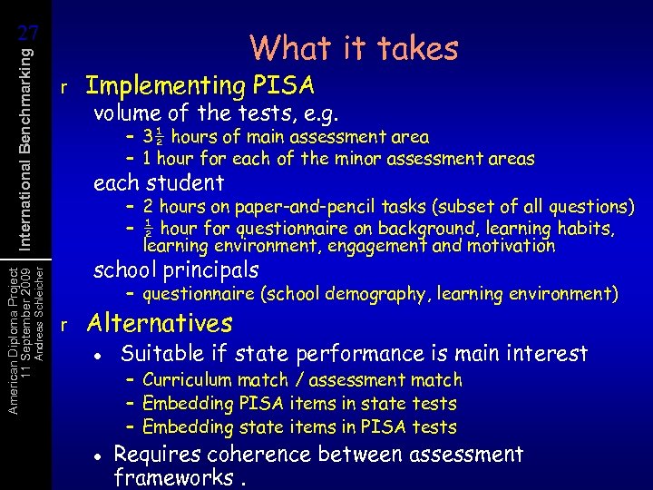 Andreas Schleicher American Diploma Project 11 September 2009 International Benchmarking 27 27 What it